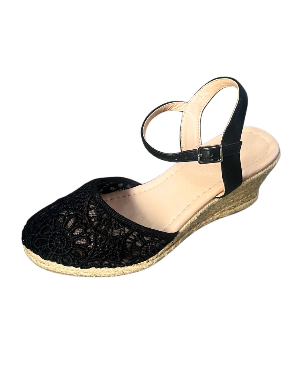 Solano Women's Black Lace Espadrille Wedge Sandals Sz 7.5